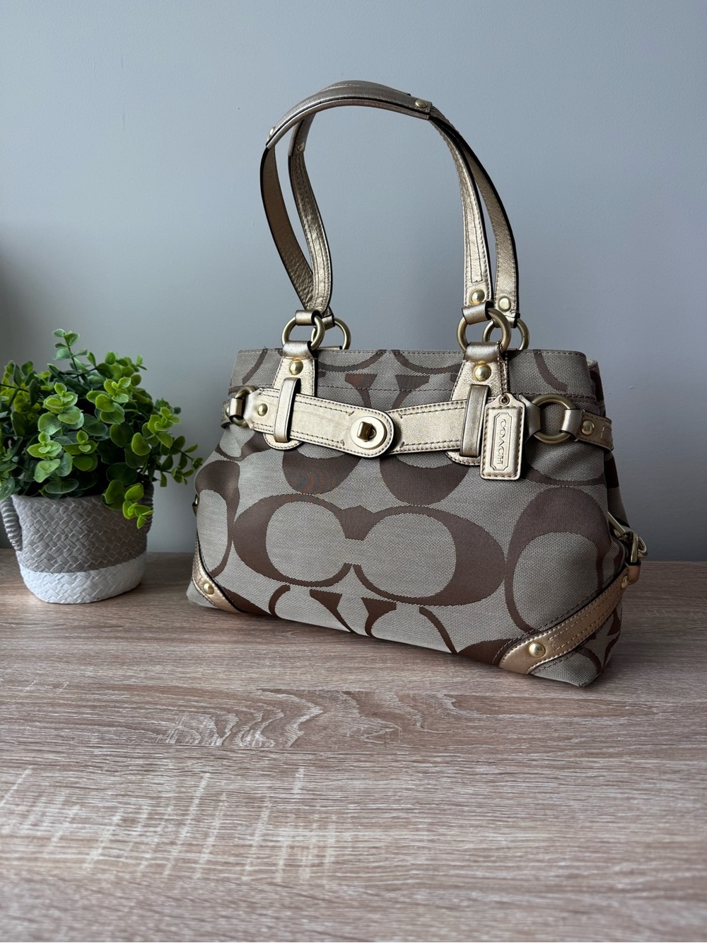 Coach Signature Canvas Shoulder Bag in Brown/Gold